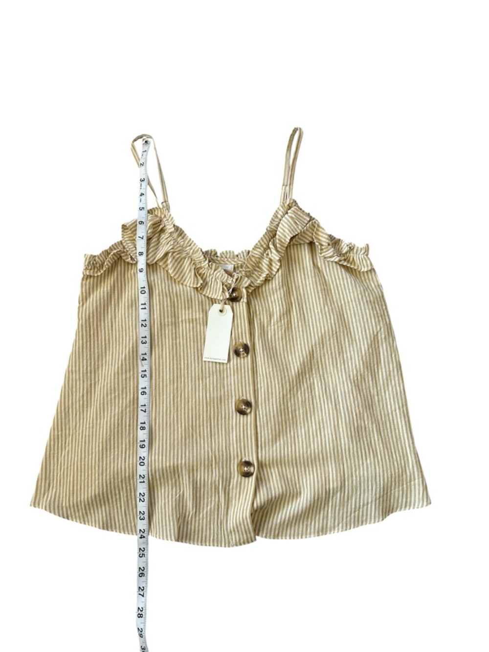 By Together Cream Striped Ruffle Button-Front Tank Medium - Picture 6 of 7